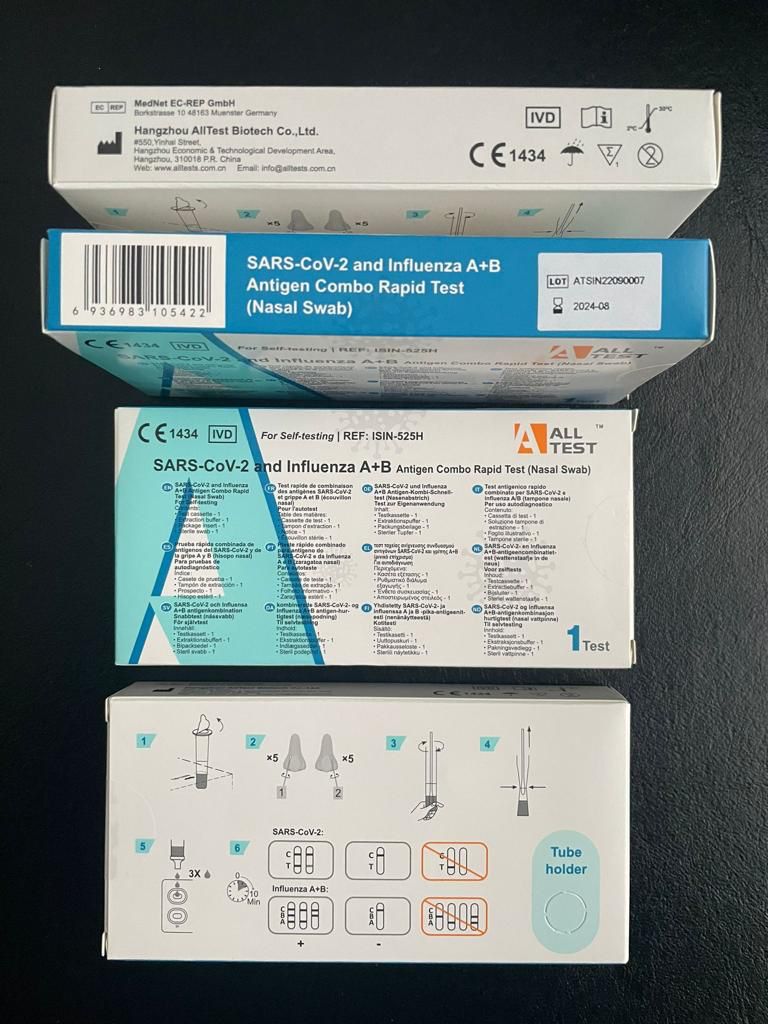ALLTEST SARS-CoV-2 und Influenza A+B Antigen-Kombi-Schnelltest ( Laientest ) - Nasenabstrich - CE1434 - 1,55€* / Test