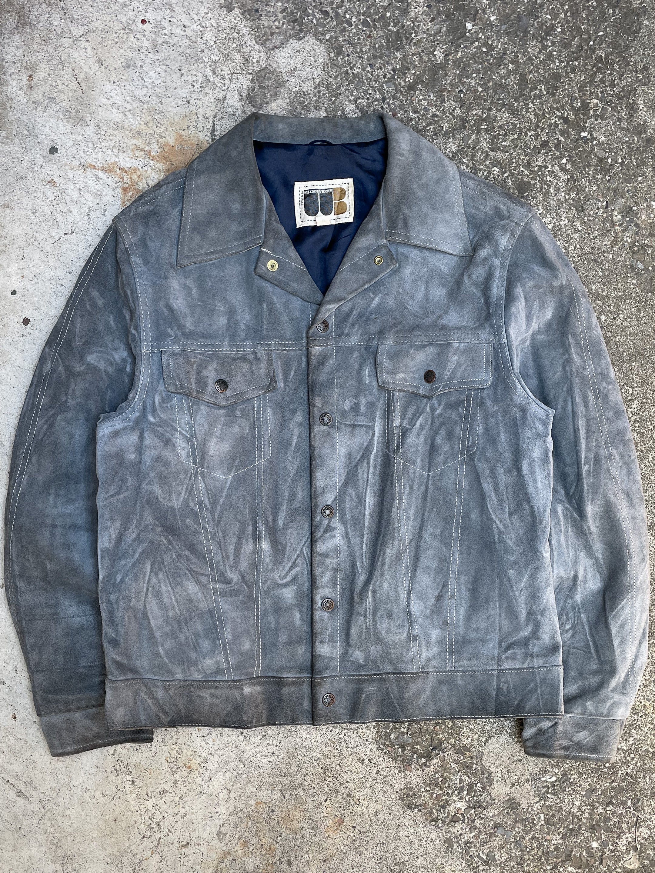 1970s Faded Blue Suede Trucker Jacket (M)