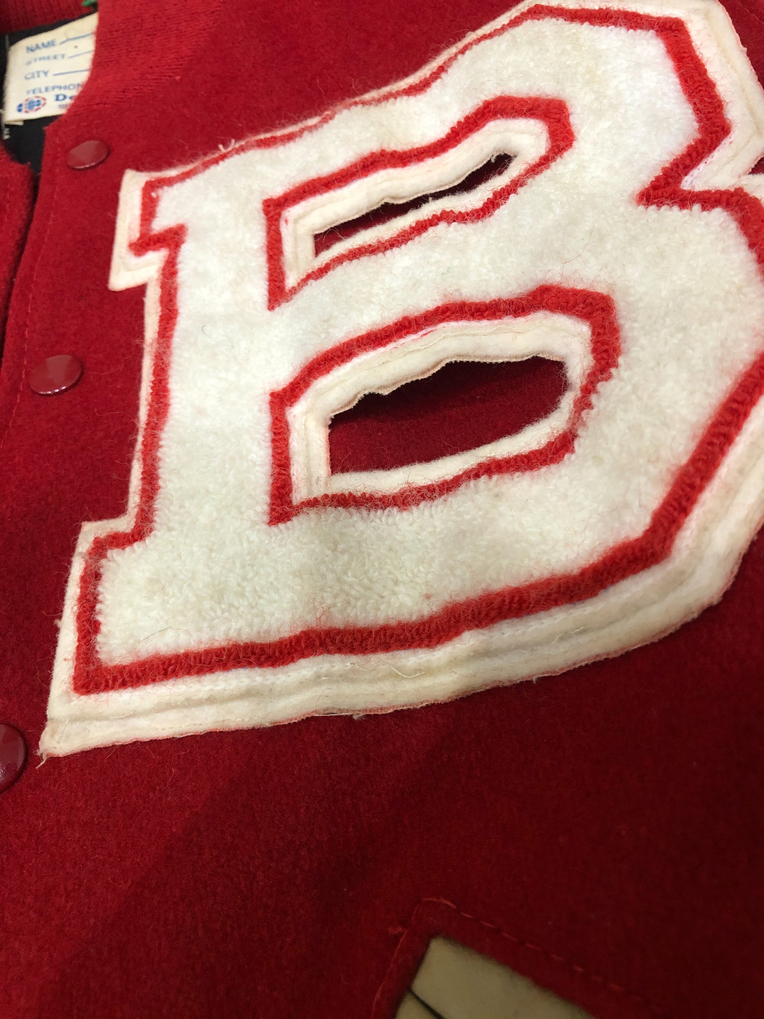 1980s Faded Red “Bronco” Chain Stitched Varsity Letterman Jacket ...