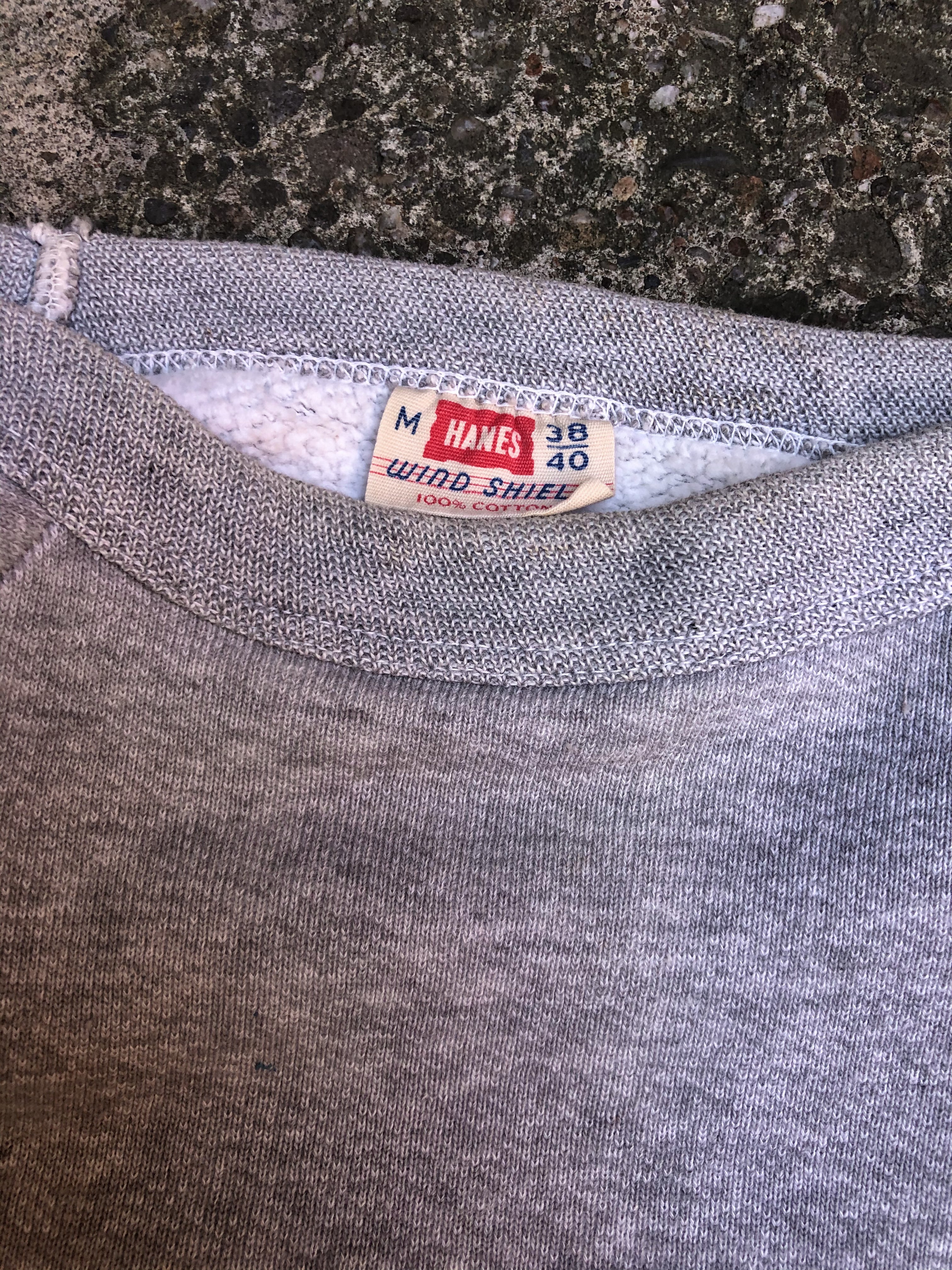 1950s Repaired Painted Heather Grey Hanes Wind Shield Raglan Sweatshirt (S)