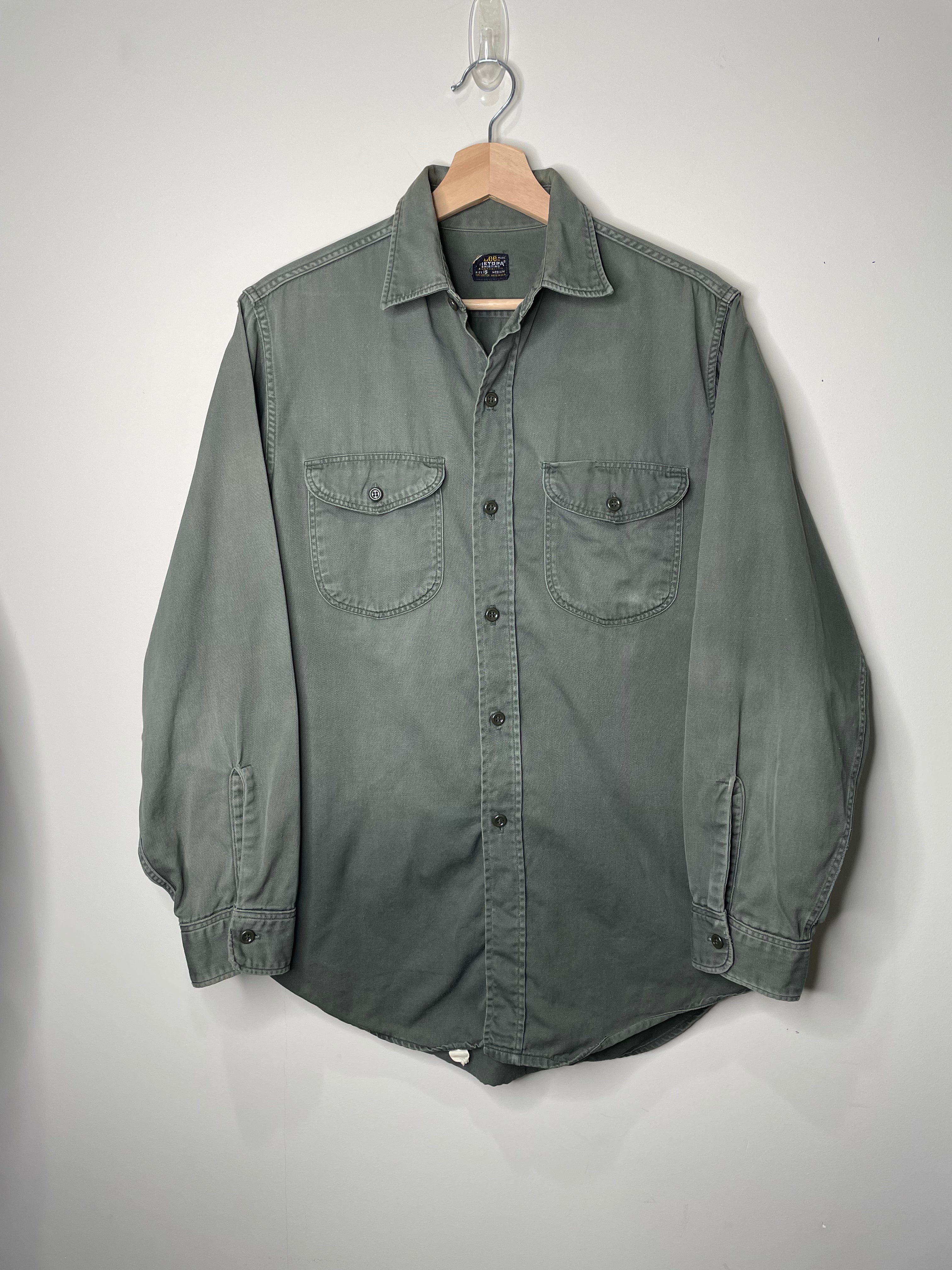 1960s Lee Faded Green Work Shirt (M)