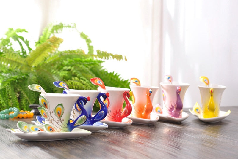 Hand Crafted Peacock Tea Cup Set