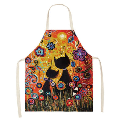 Cute Cat Printed Sleeveless Aprons For Kitchen