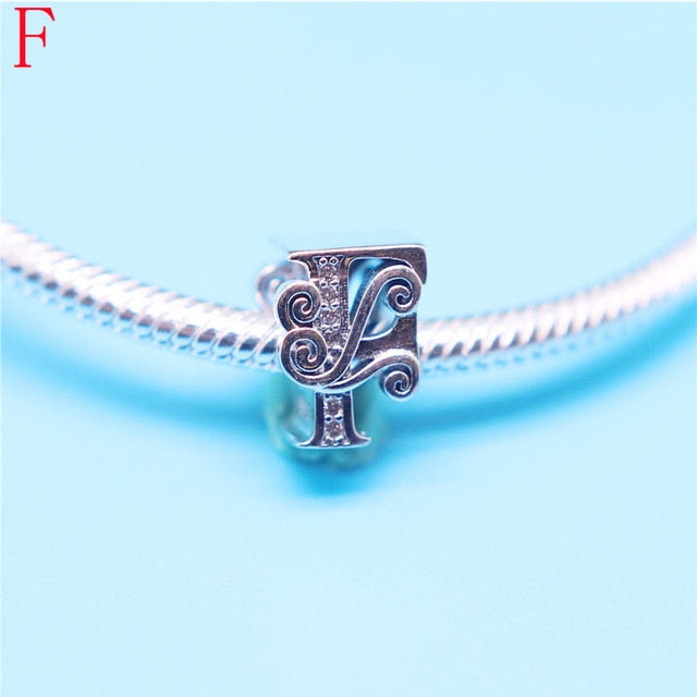 PANDACH 100% Real 925 Sterling Silver Letter Alphabet A-Z Charm Name Bead Fit Original Bracelet Pendant Jewelry CMC030