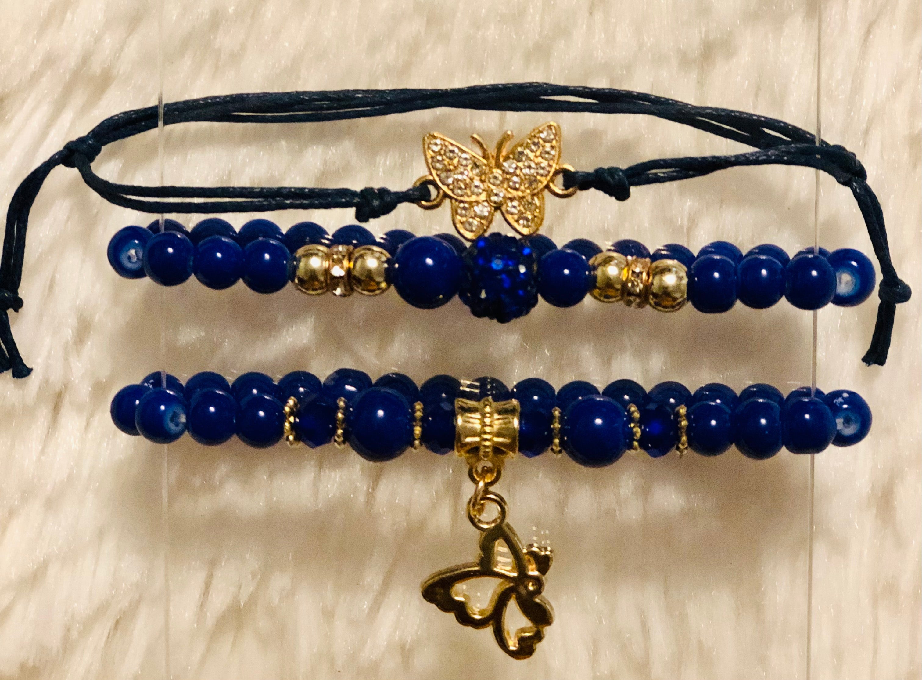 Butterfly Multi Bead Bracelet Set - Royal Blue