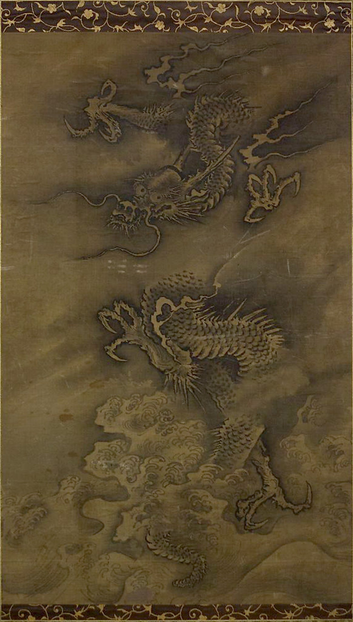 Dragon Amid Clouds and Waves