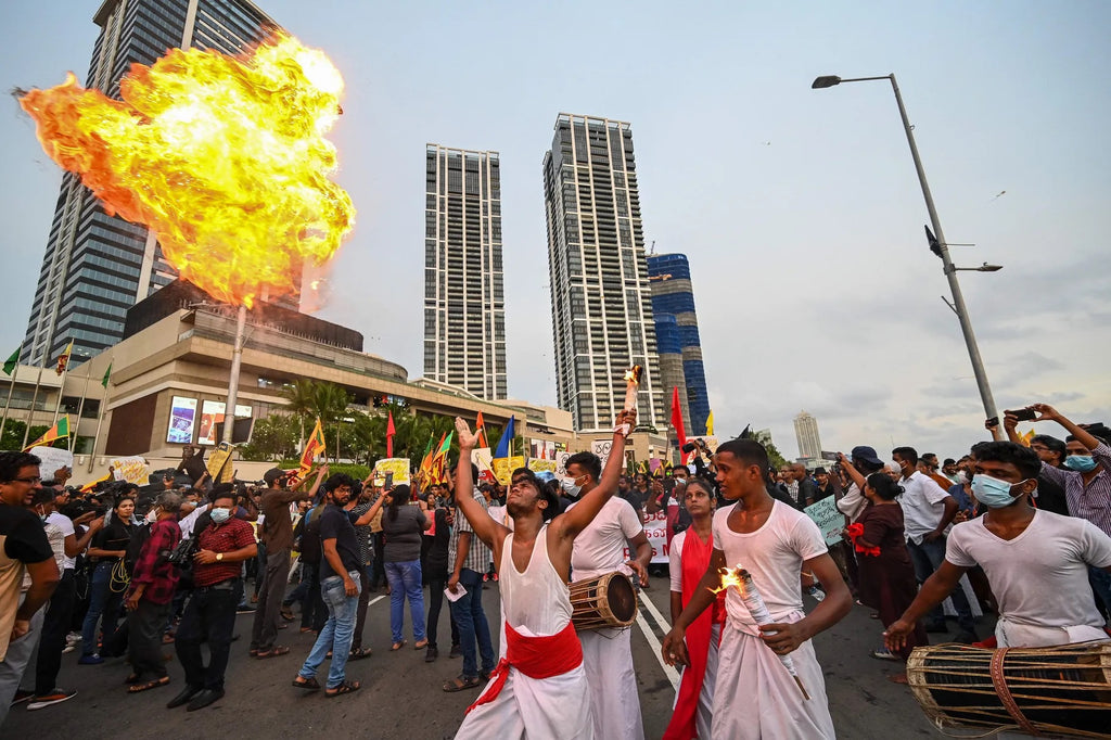 Protesters take part in an anti-government demonstration near the president’s office in Colombo, Sri Lanka.