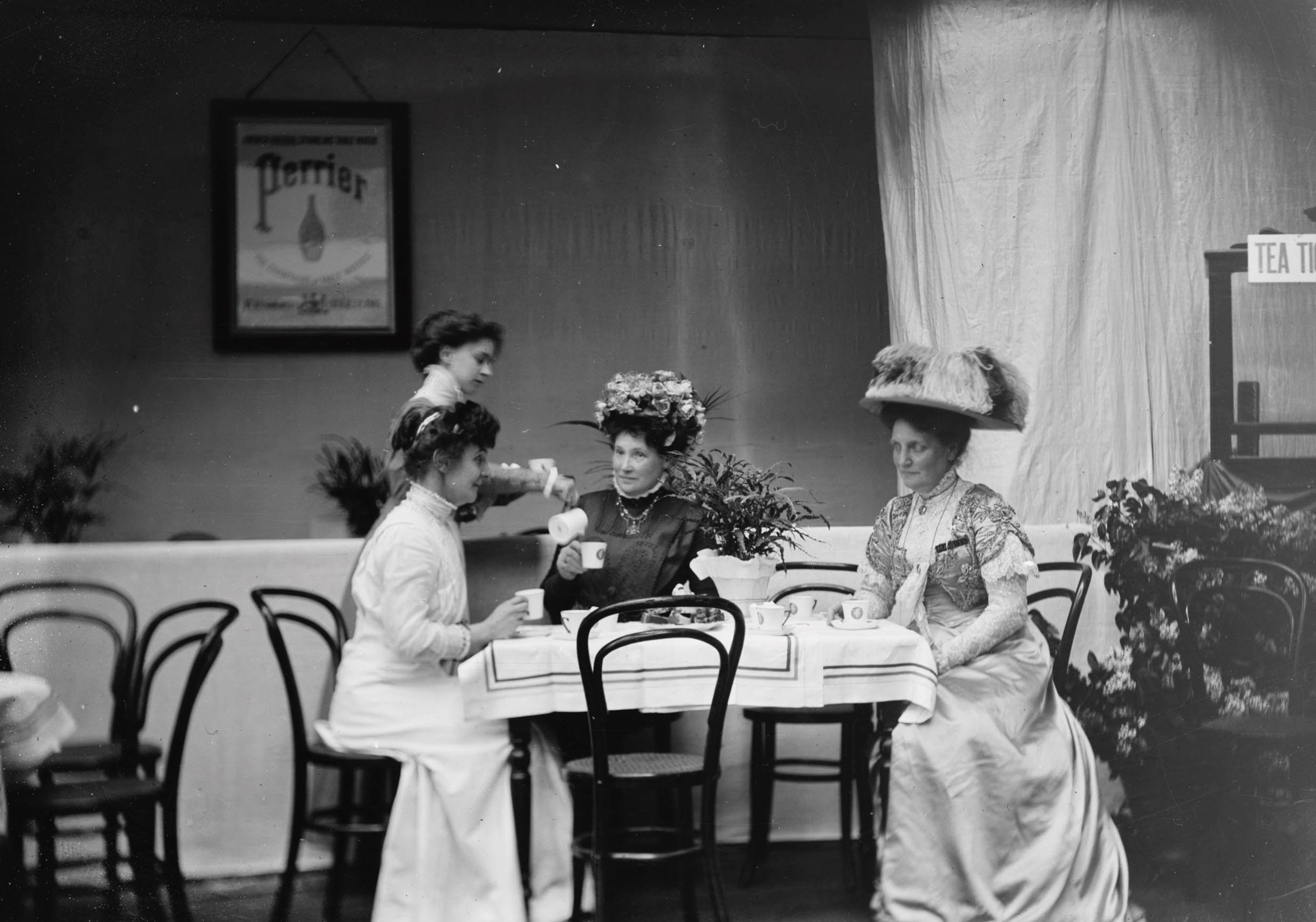 Women Drinking Tea at The Refreshment Department at the Women's Exhibition 1909