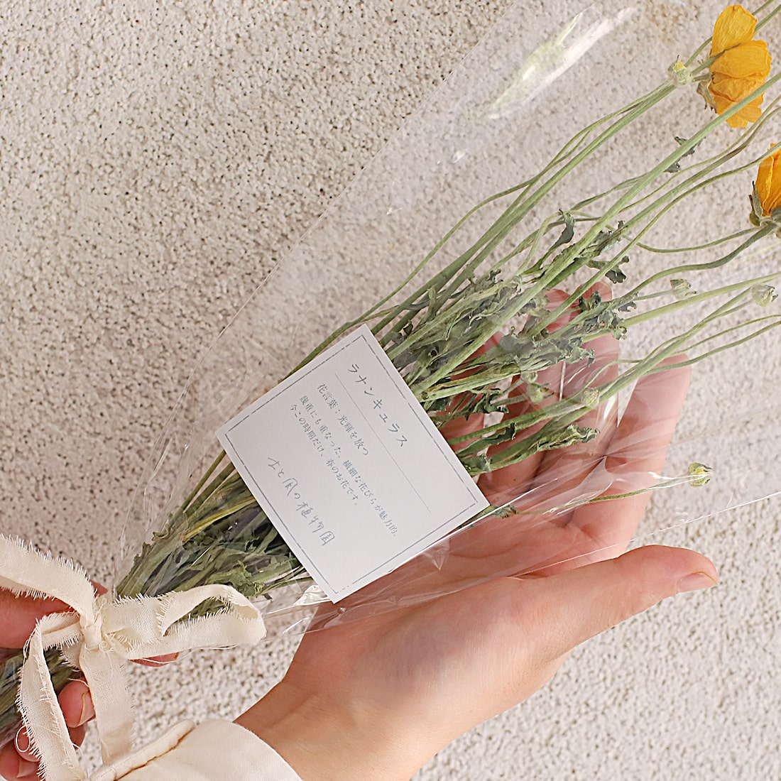 花言葉を贈る ドライフラワーのブーケ ラナンキュラス 光輝を放つ 商品ページ 土と風の植物園