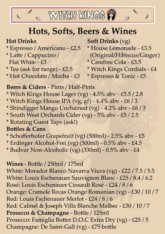 Witch Kings Bar & Restaurant Levenshulme - Drinks - Hots, Softs & Beers