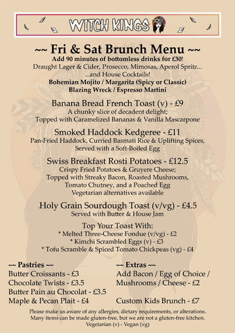 Witch Kings Bar & Restaurant Levenshulme - Food - Fri & Sat Brunch Menu