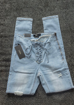 L&B skinny lace up side zip jeans