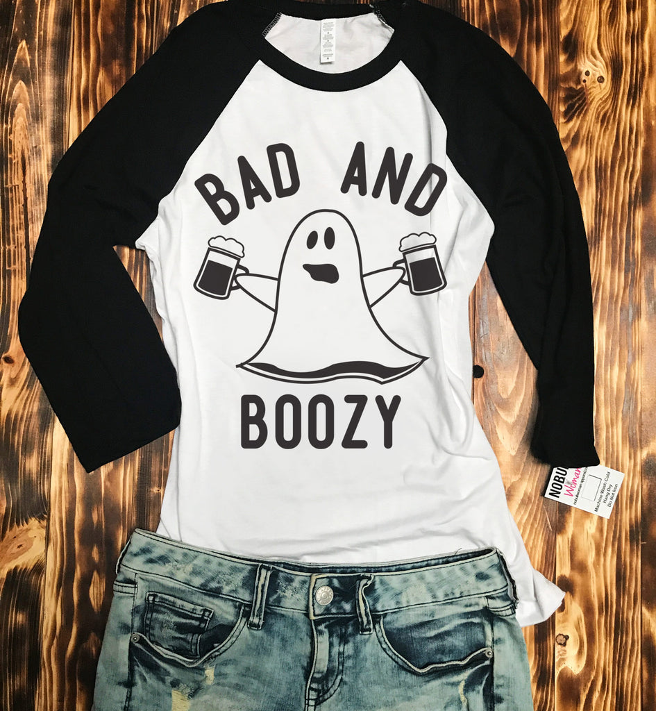 Bad Boozy Mugs Halloween Baseball Tee Pick Color Nobullwoman Apparel