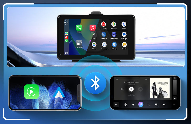 PODOFO Portable Wireless Apple CarPlay & Android Auto Car Touch Screen, 7" 2.5D HD Carplay Screen
