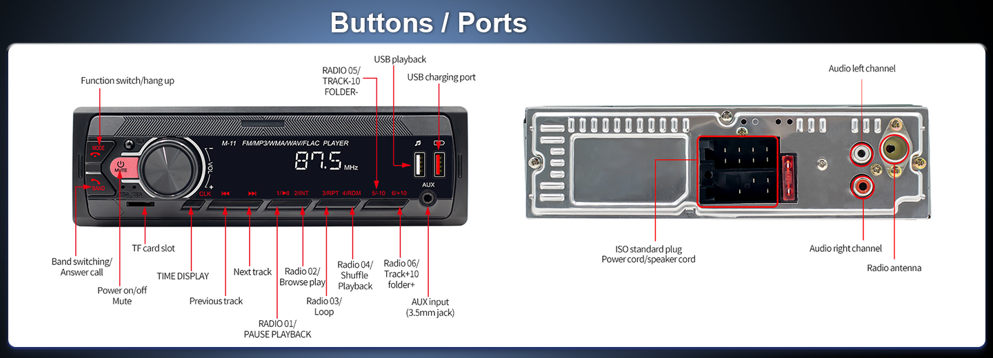 PODOFO Single Din MP3 Player Multimedia Car Stereo, In-Dash Car Radios Subwoofer USB SD AUX-IN Siri