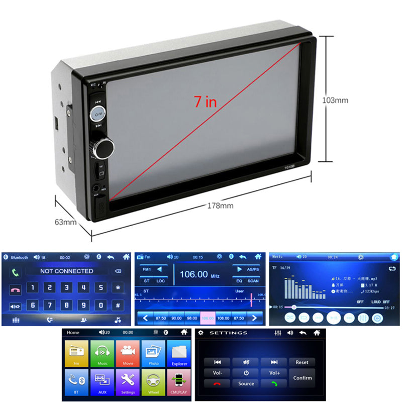 PODOFO Mirror Link Double Din Car Stereo Radio, 7 Inch Touchscreen MP5 Player with Backup Camera Steering Remote Control