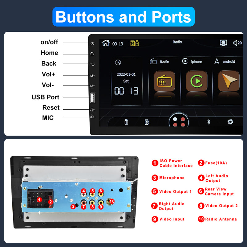 PODOFO CarPlay & Android Auto Single Din Car Stereo Radio, 9 Inch Touchscreen MP5 Player with Backup Camera