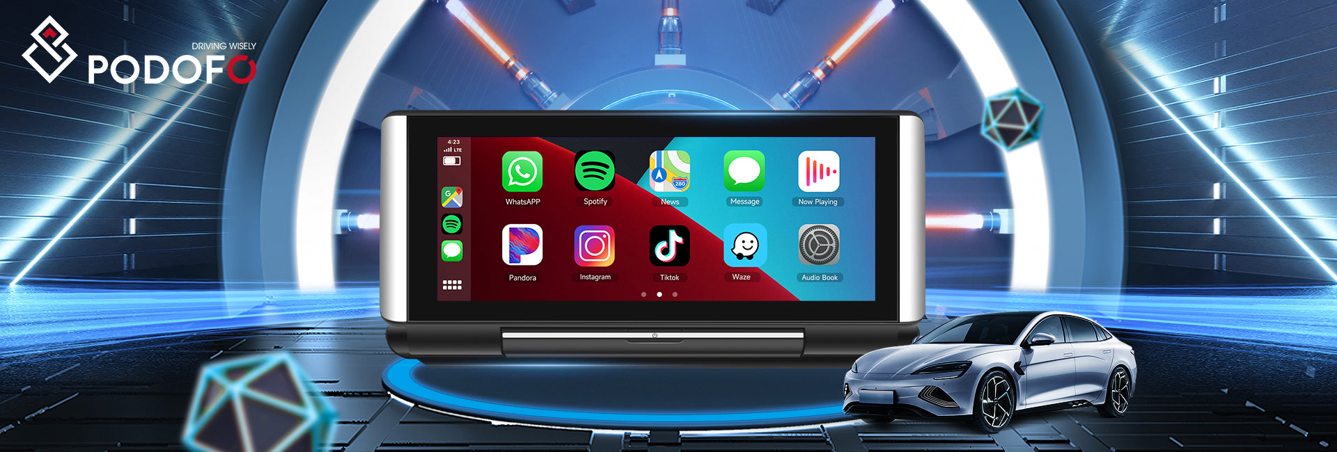 PODOFO 6.86-inch 2+32 Android 13.0 High Definition Foldable CarPlay Screen  Car Video Player Support Rear Camera Supports Android Auto Apple Airplay