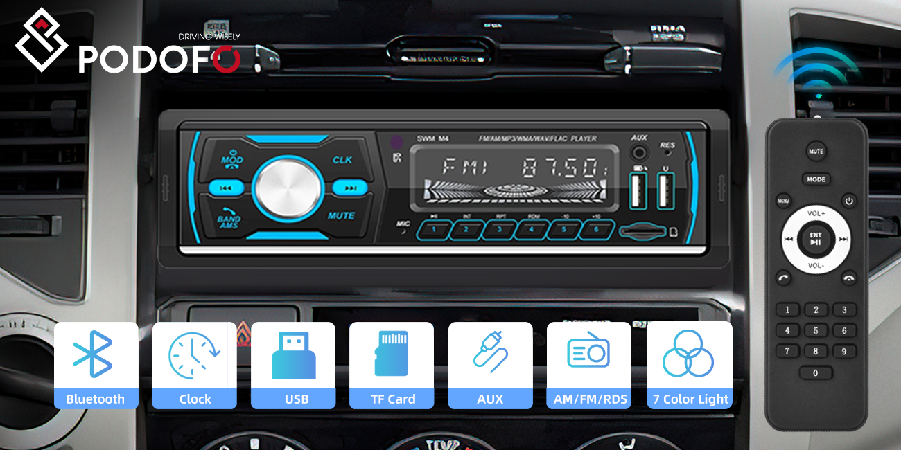PODOFO Single Din MP3 Player Multimedia Car Stereo, In-Dash Car Radios FM/AM/RDS/DAB+
