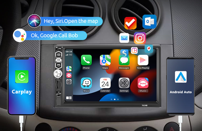 PODOFO CarPlay & Android Auto Single Din Car Stereo Radio with 7 Inch