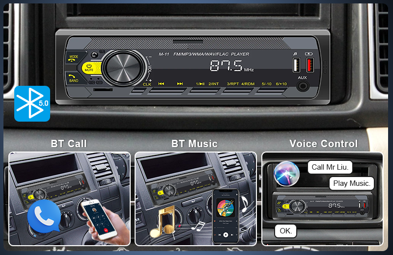 PODOFO Single Din MP3 Player Multimedia Car Stereo, In-Dash Car Radios Subwoofer USB SD AUX-IN Siri