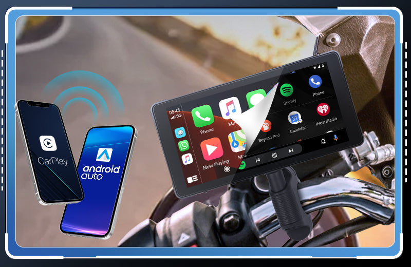 Podofo 5.5-inch Wireless CarPlay for Motorcycle Navigator MP5 Portable Smart Player Supports CarPlay Android Auto,with Front&Back Camera With Steering Wheel Control DVR, Bluetooth headset