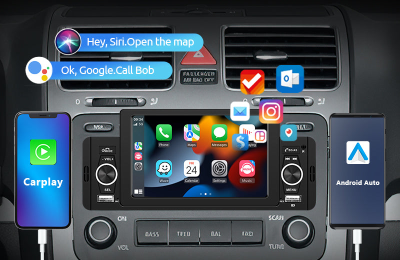 PODOFO 5 Inch Touchscreen Single Din Car Stereo Radio, MP5 Player with CarPlay & Android Auto, MirrorLink——A3107