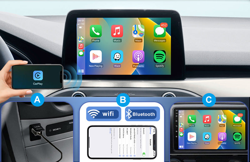 PODOFO 2023 New Upgrade Wireless CarPlay Dongle Magic Box Carplay Converts Wired to Wireless Fit for Most Cars Plug & Play