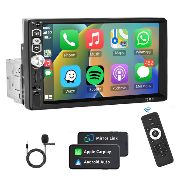 Podofo Autoradio 1 Din Bluetooth Radio mit 5.1 Zoll Bildschirm Touchscreen  Unterstützung 2 USB/Mikrofon/AUX/RDS/AM FM-Radio/AUX/Spiegellink/Lenkradsteuerung/Fernbedienung  + 12 Lichtern Rückfahrkamera: : Elektronik & Foto