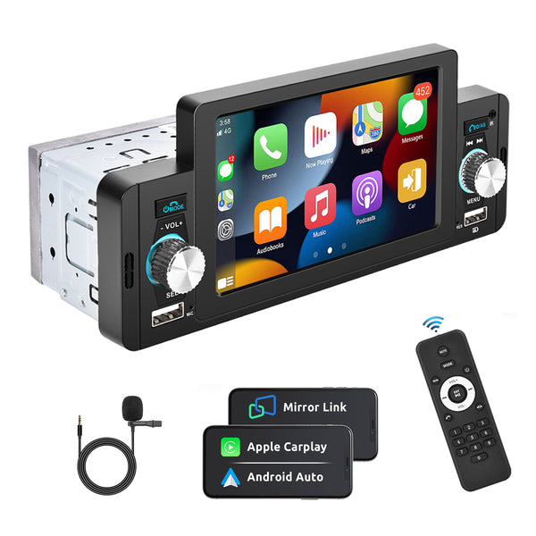 Podofo 1 Din Autoradio mit Carplay Android Auto 5-Touchscreen – PODOFO