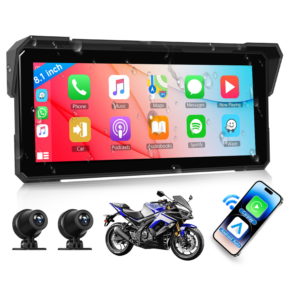 8.1-inch Screen Carplay Portable Smart Player Supports Android Auto IP68 Waterproof DVR support with 2 cameras(A4132)