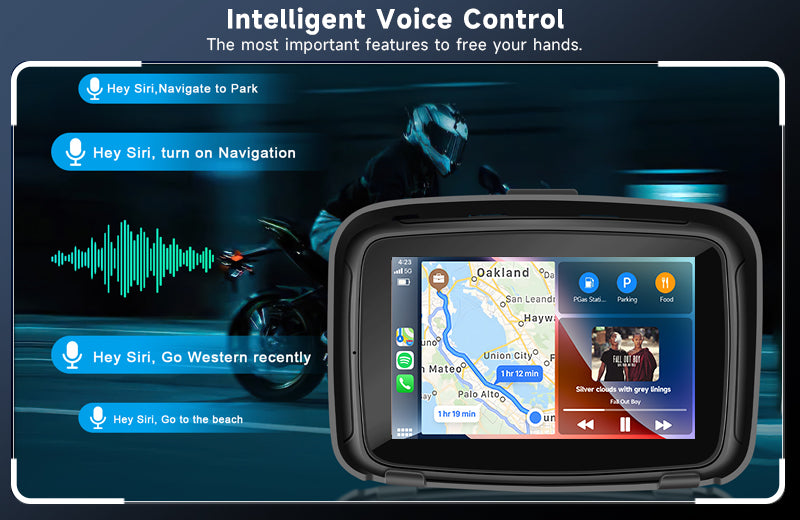 Podofo Portable Wireless CarPlay for Motorcycle Navigator 5 inch IPS Touch Screen Waterproof Andriod Auto Player for Motorcycle Voice Control Dual Bluetooth Work with Headset 12-24V
