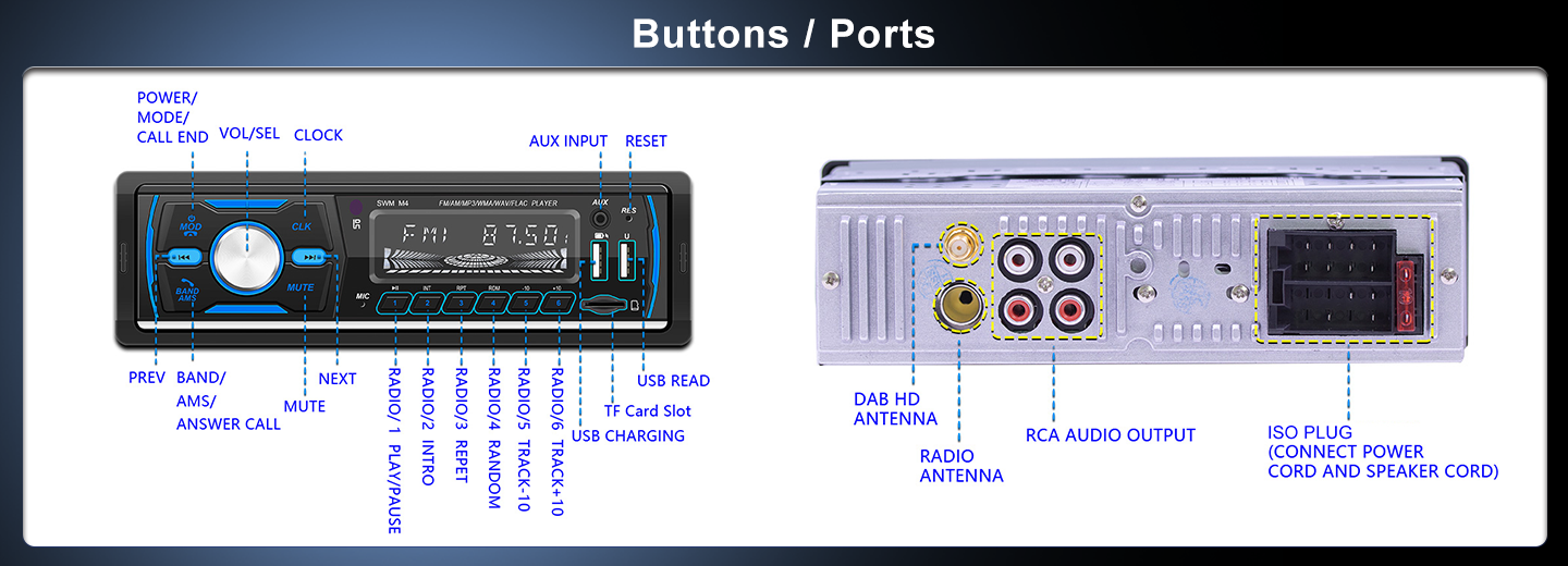 PODOFO Single Din MP3 Player Multimedia Car Stereo, In-Dash Car Radios FM/AM/RDS/DAB+