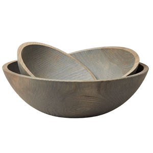 Crafted Wooden Salad Bowl, Grey, Farmhouse Pottery