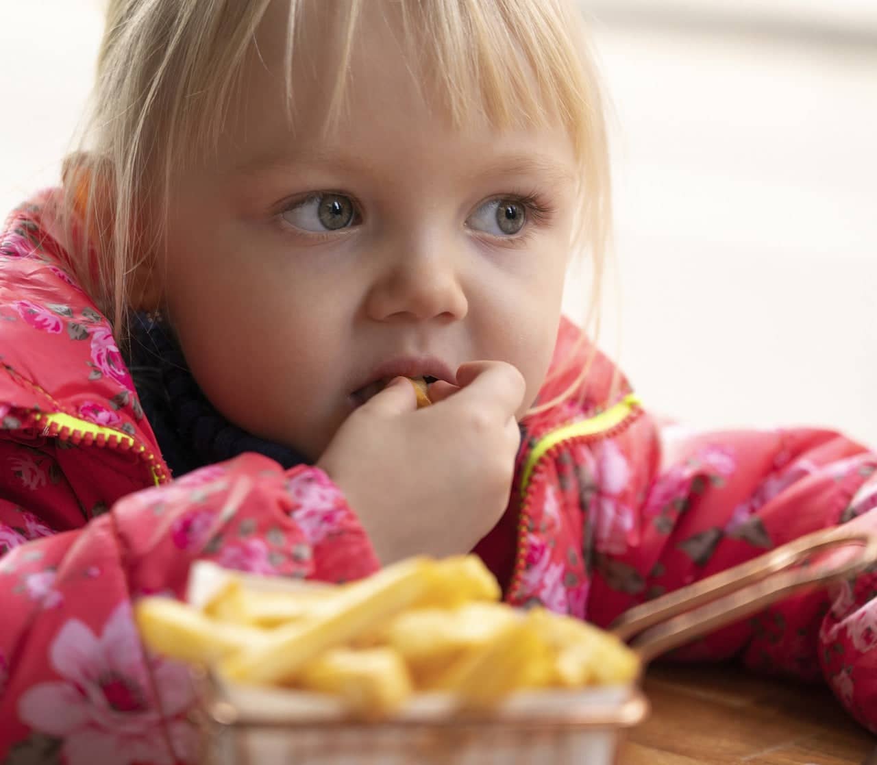 little girl eating french fries