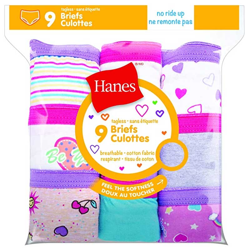 Hanes 295354 Girls Ultimate 8-pack Organic Cotton Briefs, Assorted, 6 US