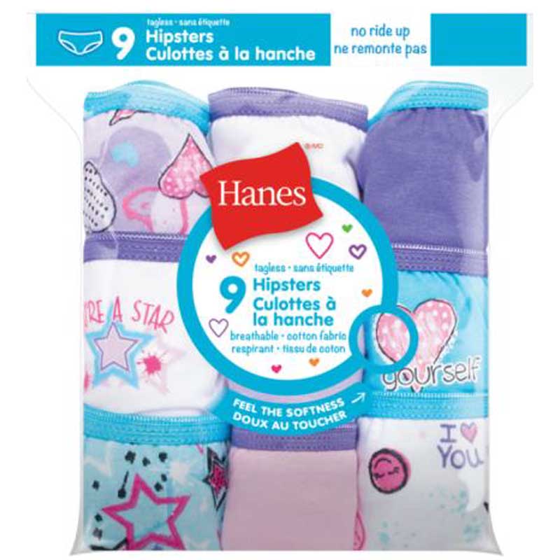 Hanes Girls' Assorted Briefs (Pack of 9) - Size 16, Malaysia