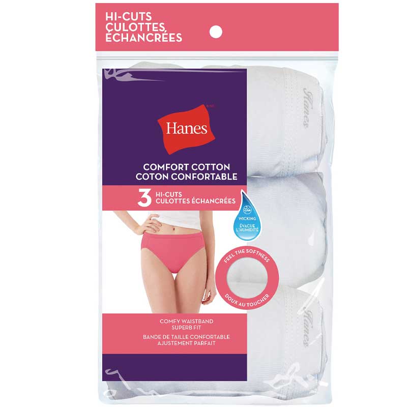 Hanes Womens Cotton Hi-Cuts Breifs, 6 Size Pack, Assorted Colors, 3 Ea