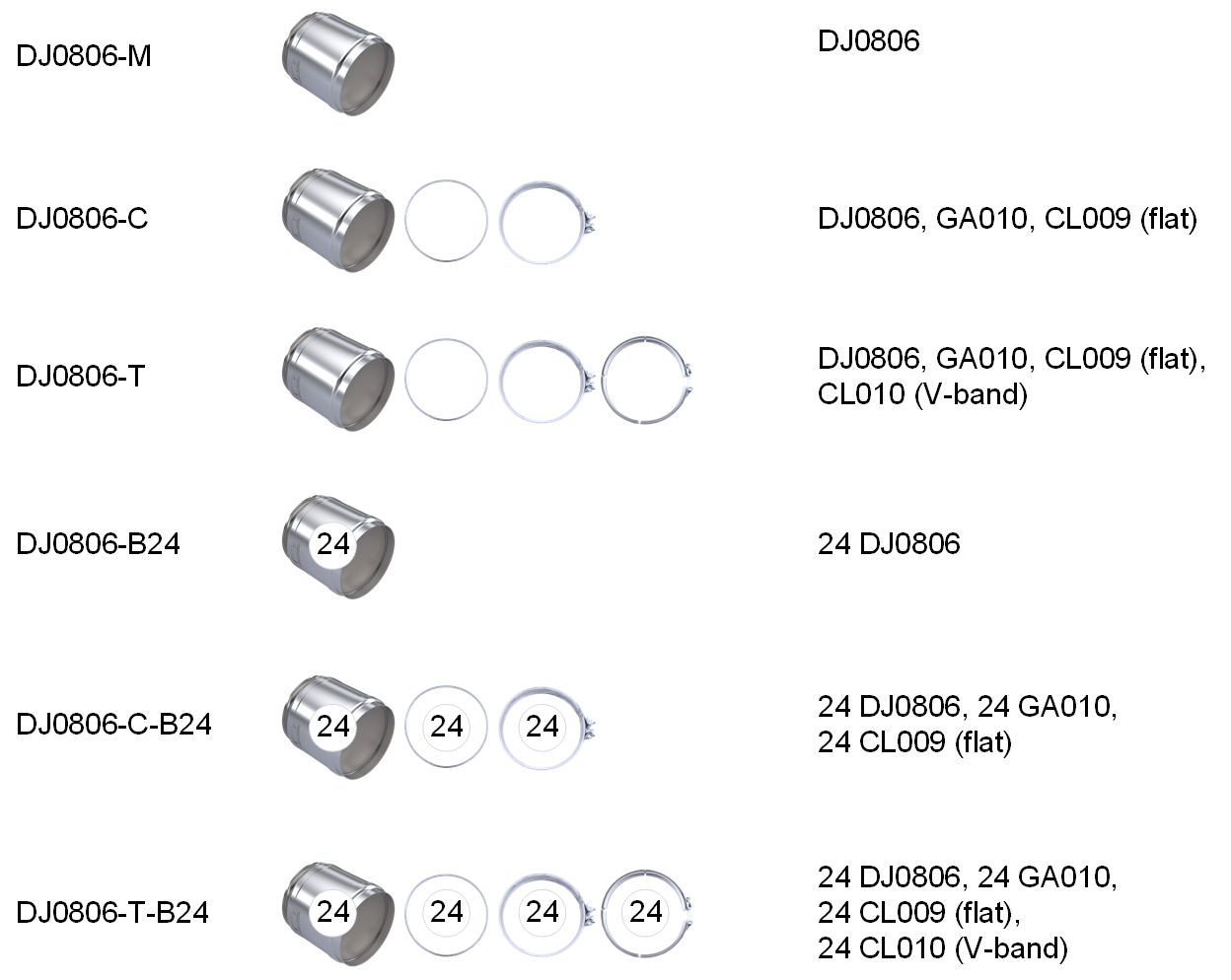 Skyline DJ0806 DPF, clamp, gasket variant listing