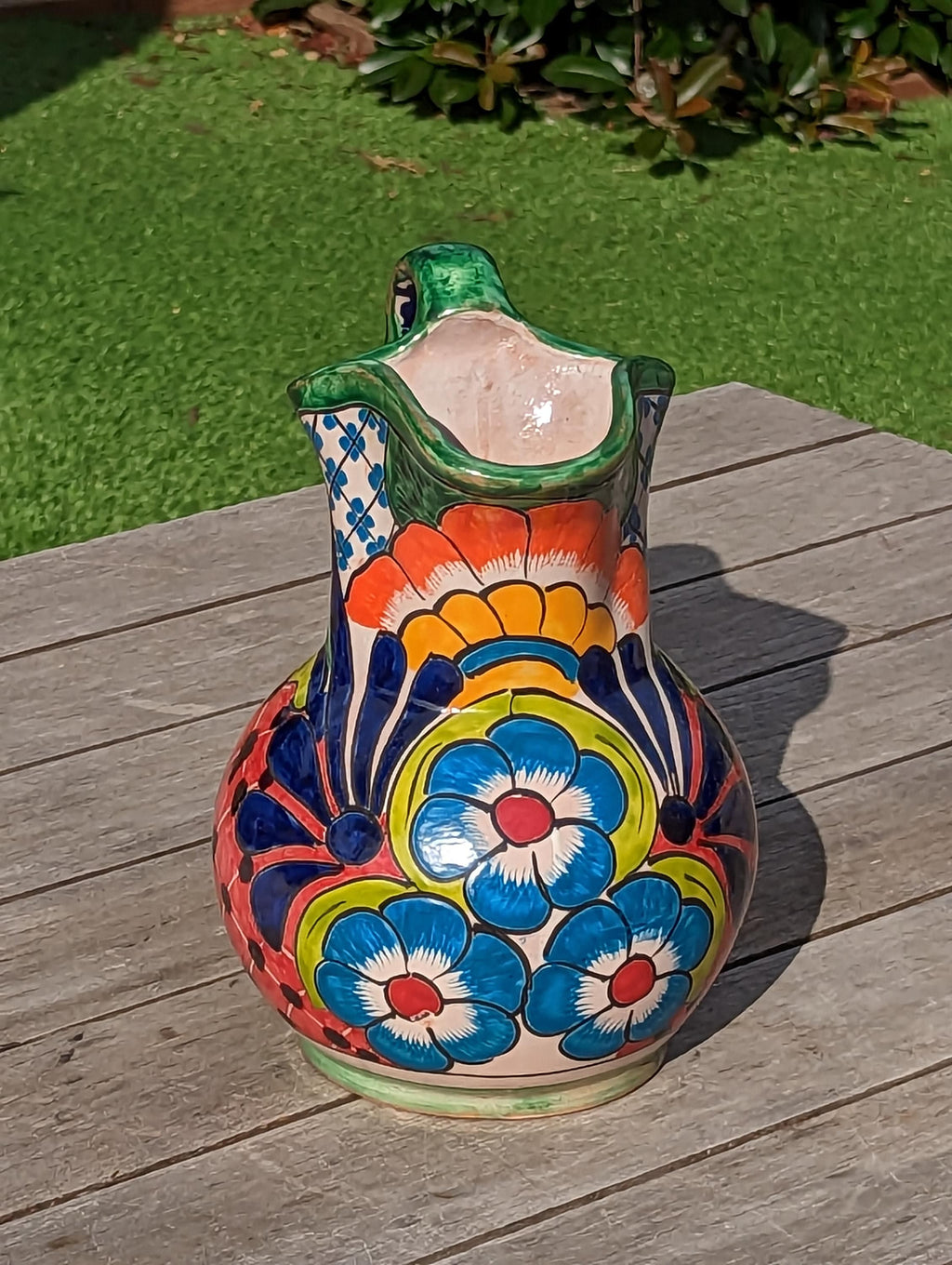 Large Mexican Hand-Painted Water Carafe | Colorful Talavera Beverage Pitcher