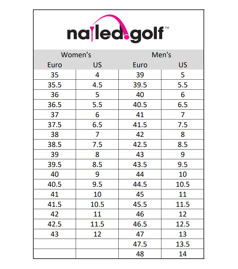 Nailed Golf - Sizing Chart (Shoes) – Fairway Fittings