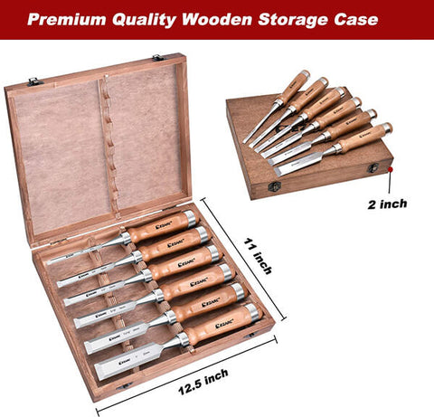 HAWERK Wood Chisel Sets - Wood Carving Chisels with Premium Wooden Case -  Includes 6 pcs Wood Chisels