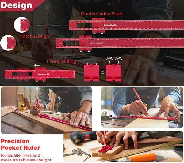 Levoite™ Precision Woodworking Pocket Ruler Set