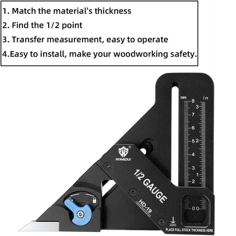 Woodworking 1/2 Gauge 1/2 Center Finder Marking Measuring Tool Aluminum Alloy Precision Automatically Center Find 1/2 Scriber