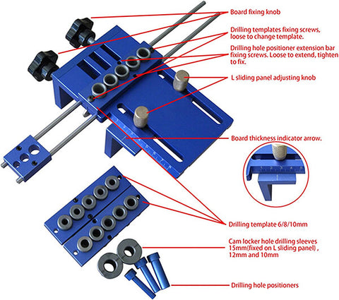 Levoite Universal High Precision Jig Dowel Cam Jig Minifix Jig Kit 3 In 1 Woodworking Drill Guide Kit Locator