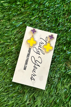 Purple and Yellow Clover Earrings