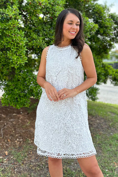 Sleeveless White Lace Overlay Dress