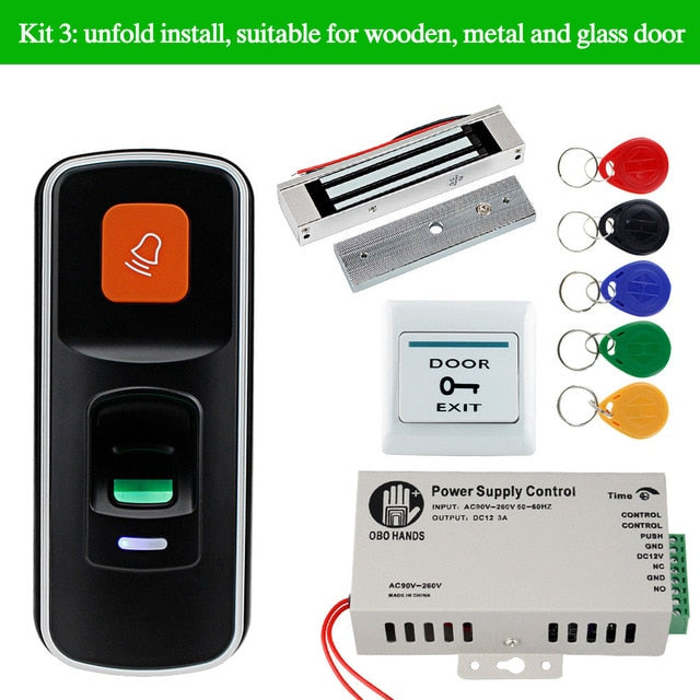 OBO HANDS i90Kits RFID Kit Set 125KHz Fingerprint Biometric +Electric Magnetic Electronic Locks+ DC12V Power Supply