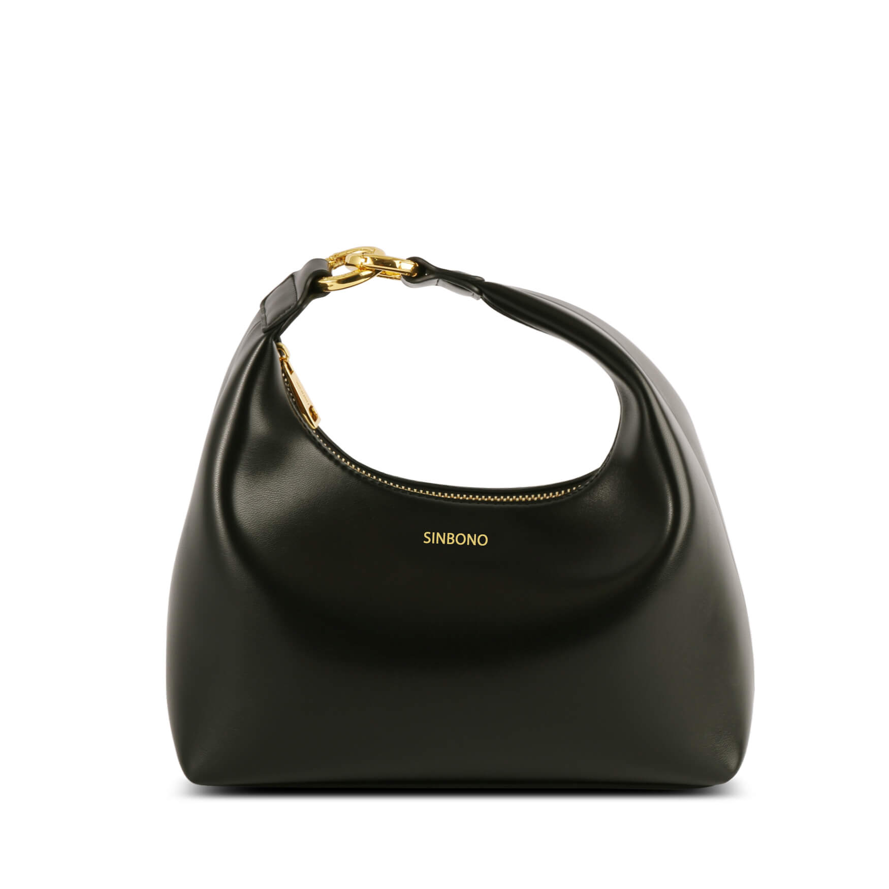 SINBONO Vienna Top Handle Shoulder Bag with Golden Strap in Black