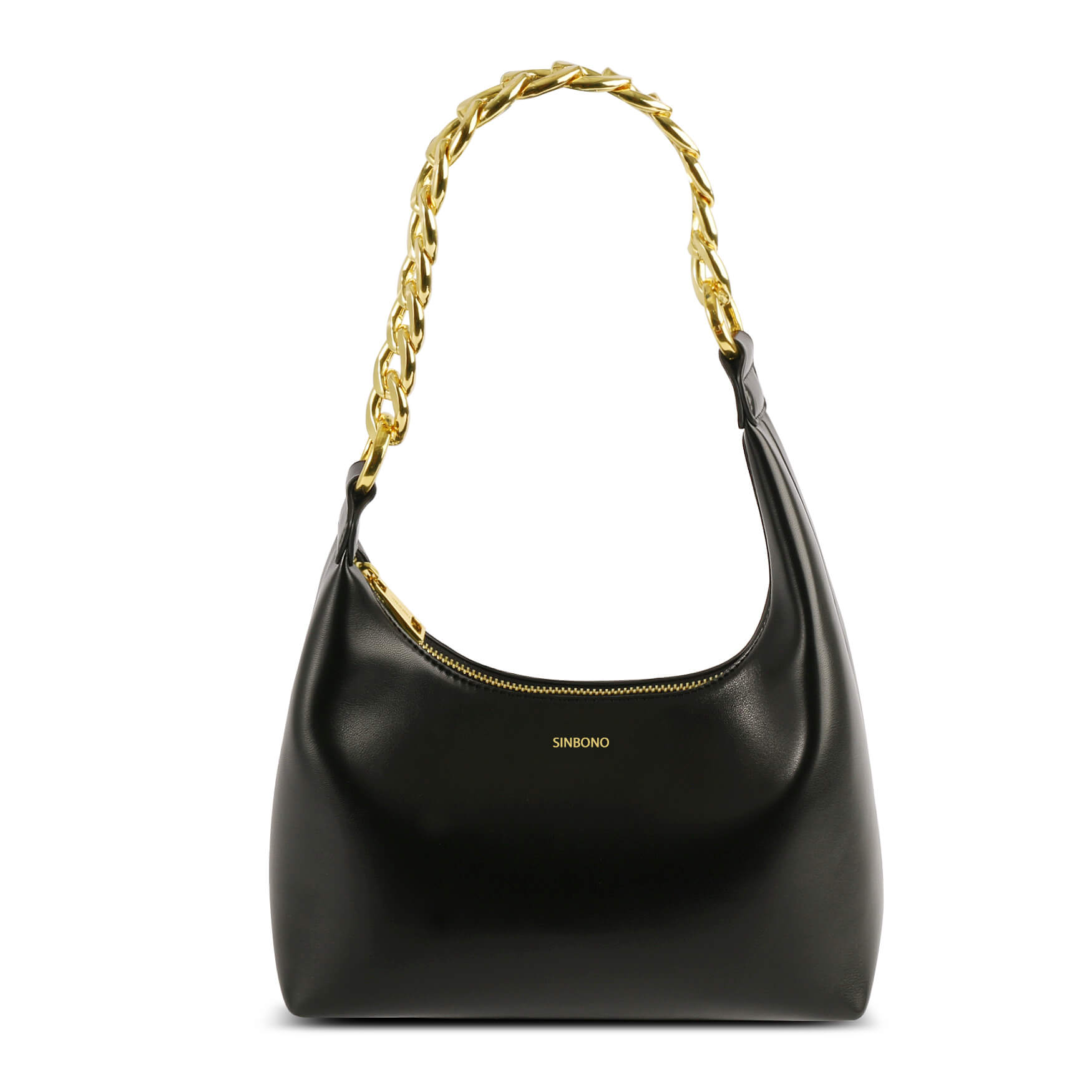 SINBONO Vienna Top Handle Shoulder Bag with Golden Strap in Black